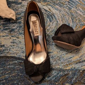 Badgley Mischka Black Peep-Toe Heels with Bow